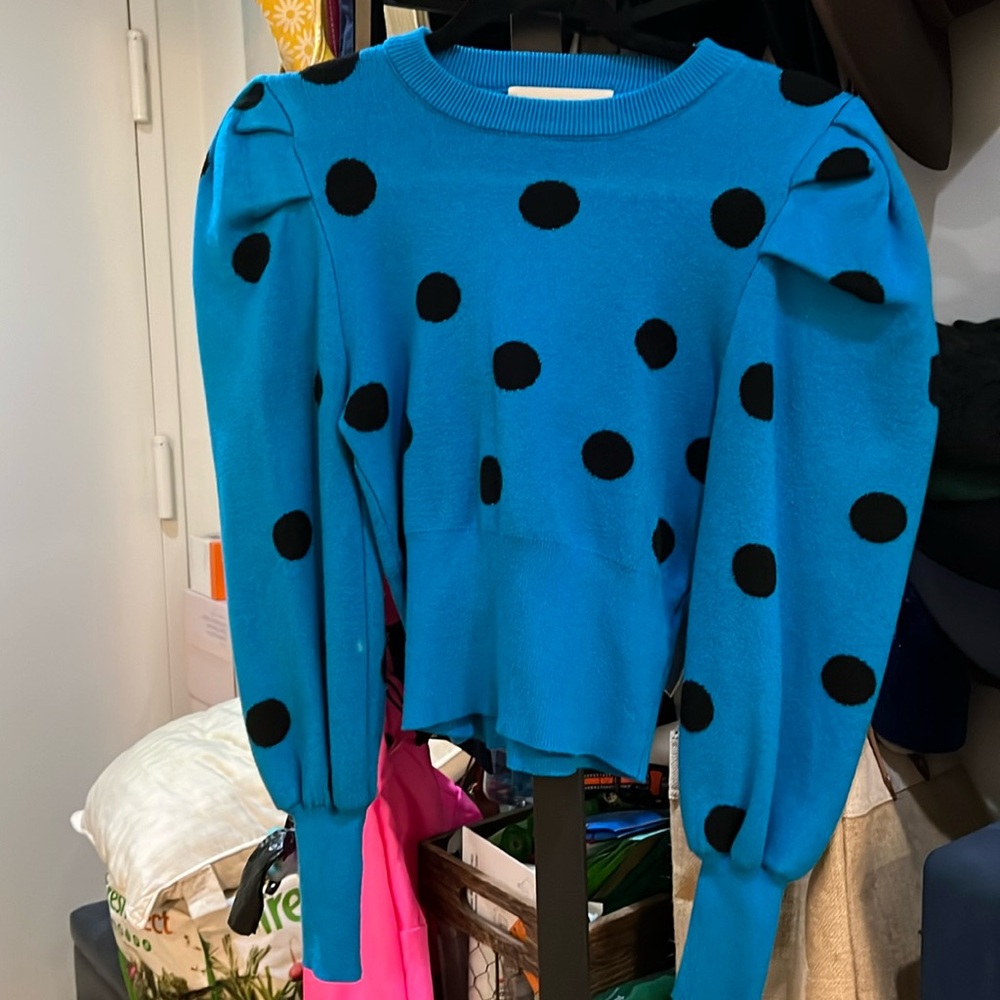 Electric Blue puff sleeve polka dot sweater